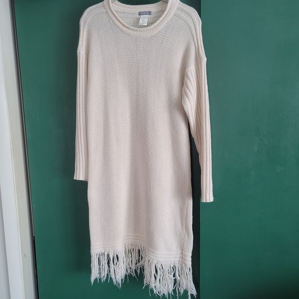 Earthbound Fringe Hem Cream BOHO Sweater Dress Size LARGE